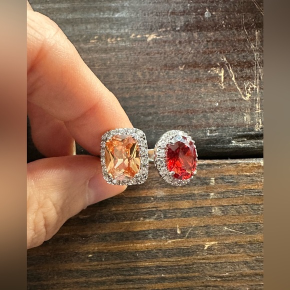 Sterling size 7 double stone ring - Picture 9 of 12